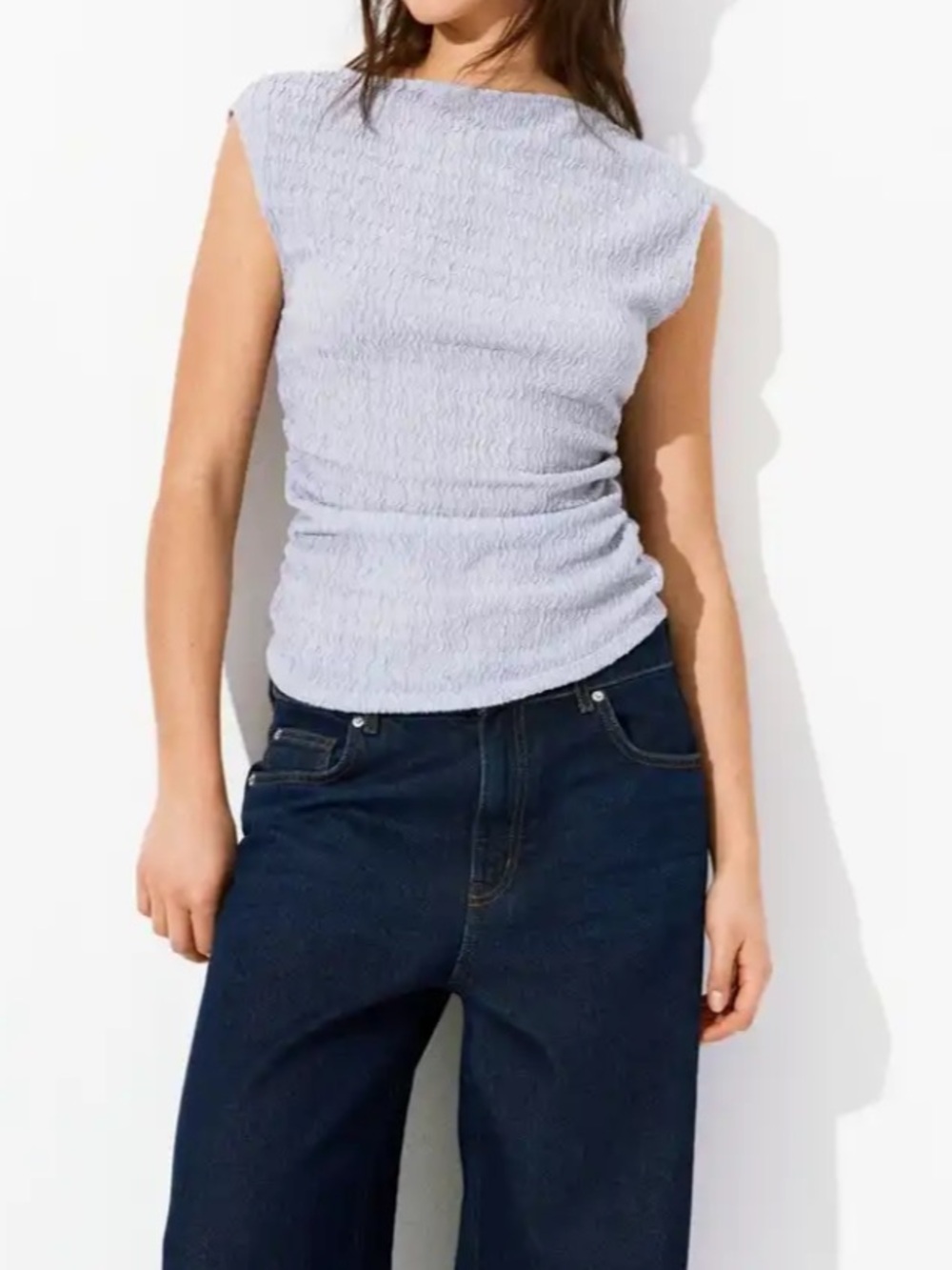 H&M Light Blue Ruched Textured Tank